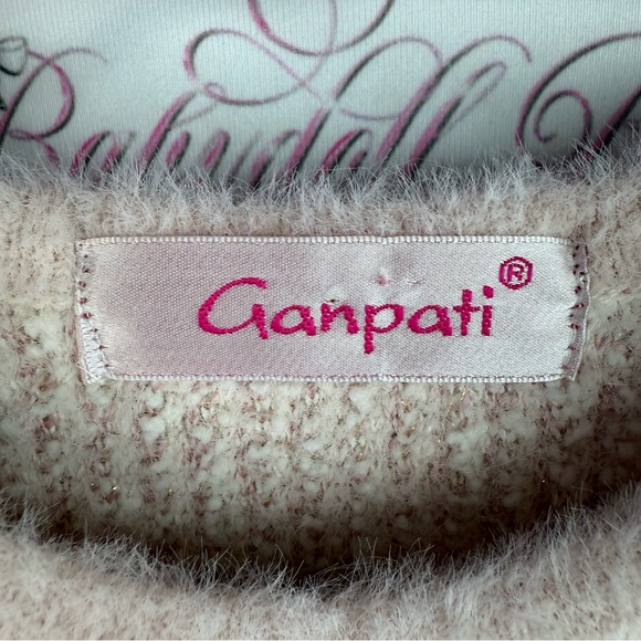 Ganpati sweater soft fuzzy furry Pale Pink Floral-Applique Crewneck Sweater - Picture 9 of 10